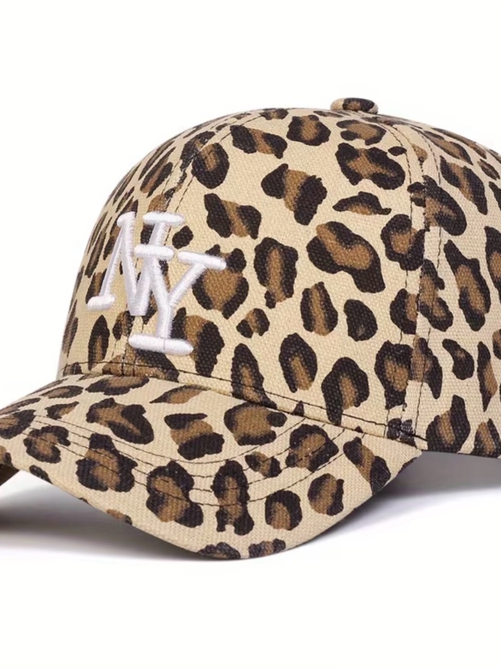 Embroidered Leopard Print Baseball Cap - Beige
